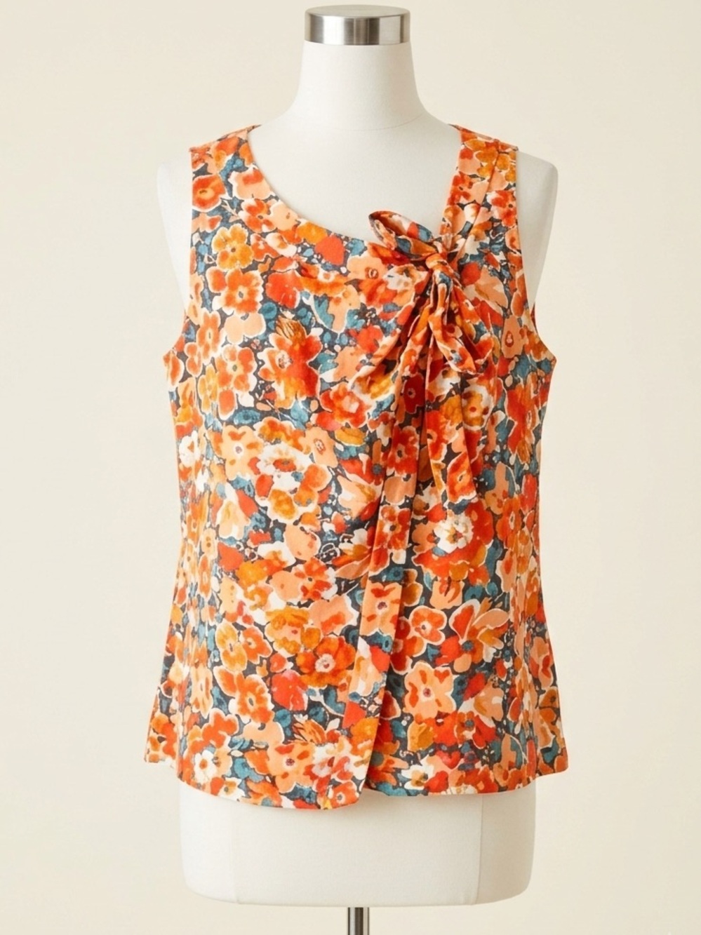 J. Crew Marseilles 100% Silk Floral Bow Tie Collar Faux Wrap Blouse  Size 4
